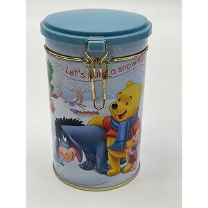 Winnie The Pooh Christmas Tin Canister With Lid & Latch